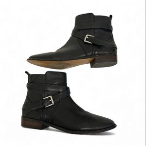 Coach Boots Womens 9 B Lannah Ankle Booties Buckle Straps Black Leather Zipper